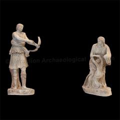 Marble statuettes of Artemis and Niobe depicting the myth of the Niobids