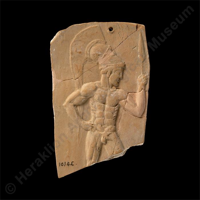 Clay plaque with warrior relief