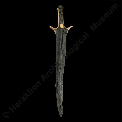 Bronze short sword with gold-riveted hilt